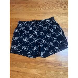 Calligraphie Black White Floral Eyelet Shorts  XL Drawstring Casual Summer